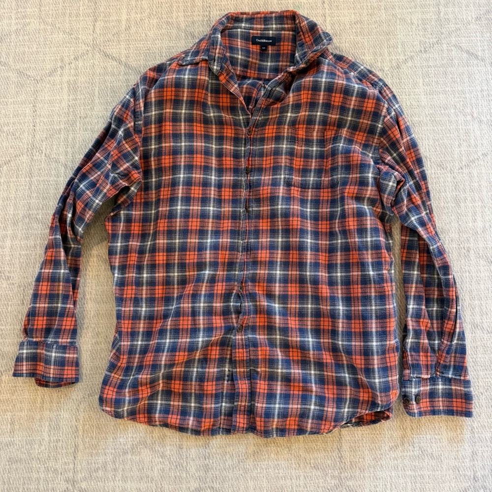 Croft & Barrow Men's Casual Plaid Shirt - Navy and Orange XL